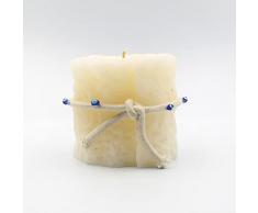Bonamaison, Vela en forma de toalla con cuerda con cuentas de mal ojo, cera de parafina, crema, tamaño pequeño