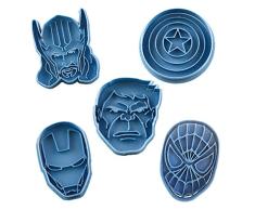Cuticuter Superheroes Marvel Pack Cortador de Galletas, PlÃ¡stico, Azul, 16x14x1.5 cm, 5 Unidades
