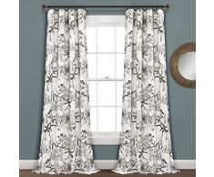 Lush Decor Botanical Garden Room - Cortina para Ventana (274 x 132 cm), Color Gris y Blanco