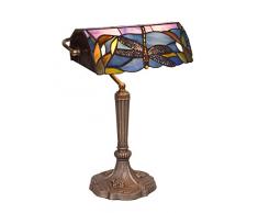 Viro Serie Fly Lámpara de mesa banker Tiffany E14, Azul, 32 x 42 cm