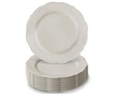 VAJILLA PARA FIESTAS DESECHABLE DE 20 PIEZAS | 20 platos para postre | Platos de plástico resistente | Elegante aspecto de porcelana fina | Para bodas y comidas de lujo (Vintage - Crema | 19 cm)