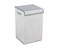 WENKO Cesto para la ropa sucia Sam, cesto para la colada con tapa de fieltro suave y aterciopelado, estampado decorativo plateado brillante, 2 prácticas asas, 63 l de volumen, 34 x 55 x 34 cm, gris