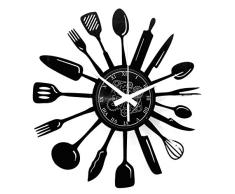 Instant Karma Clocks Reloj de Pared de Vinilo Chef Utensilios Restaurante para Cocina salón