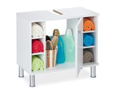 Relaxdays Armario para Debajo del Lavabo, una Puerta, 7 Compartimentos, Corte para sifón, MDF, 5 x 60 x 32 cm, Color Blanco, 53,5x60x32 cm