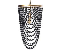 DRW Lampara de Techo de Metal y Cuentas de Madera en Dorado y Negro 35x61/160cm