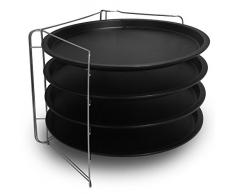 Guardini, Pizza&ManÃ­a, Set de 4 Moldes para pizza Ã32cm + Rejilla porta Molde. Material: Acero con Revestimiento Antiadherente, Color Negro.
