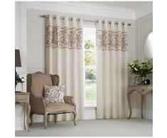 Just Contempo - Cortinas Forradas con Aros, diseño Bordado a Mano de Hojas, poliéster, Beige, 2 Cortinas 117 x 137 cm (Ventana Mirador)