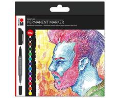 Marabu Rotuladores permanentes Graphix 12 unidades, con punta doble de 1-2 mm y 0,5 mm, colores brillantes, secado rÃ¡pido, tinta con base de alcohol, inodora y resistente al agua, carbÃ³n, talla Ãºnica
