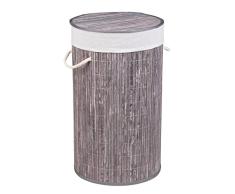 WENKO Cubo para la ropa sucia Bamboo redondo gris - cesta para la ropa, Bambú, 35 x 60 x 35 cm, Gris