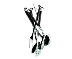 MEPRA Fantasia- Juego de Utensilios de Cocina con Gancho para Colgar (Acero Inoxidable, 6 Unidades), Color Negro