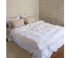 Juego de cama de lino con diseño de espiga. Blanco roto. LinenMe 230 x 220 cm.