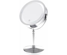 TUKA-i-AKUT Tacto LED Espejos Maquillaje con Luz, 5X Aumentos, 2 Caras CosmÃ©tica Afeitarse Espejos para BaÃ±o de Mesa, BaterÃ­a/Enchufe Operado, Pantalla TÃ¡ctil, Metal Cromado Reales, TKD3144N-5x