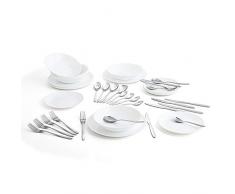 Arcopal Vajilla Blanca Completa para 6 Personas 18 CuberterÃ­a 24 Amefa, Vidrio Opal, 19 Piezas (Zelie)