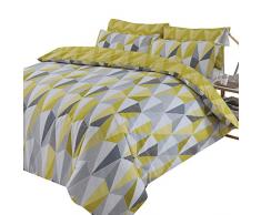 Dreamscene Billie - Juego de Funda de edredón y Funda de Almohada Reversible, diseño de triángulo geométrico, Individual, polialgodón, 50% algodón, Color Amarillo Ocre Negro y Gris