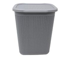 JVL - Cesto de plÃ¡stico para Colada con diseÃ±o Tejido, Forma Rectangular con Tapa, 50 litros