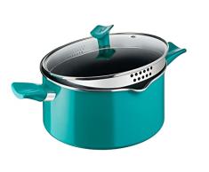 Tefal Chefclub by Tefal - Olla de 24 cm, Color Azul Pato + Tapa, Revestimiento Antiadherente Titanium, Termo-Signal, Inducción G8044604