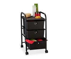 Relaxdays Carrito Auxiliar, 3 Cajones, Metal y PlÃ¡stico, Carro para BaÃ±o, CosmÃ©ticos, 60 x 33 x 39 cm, Negro