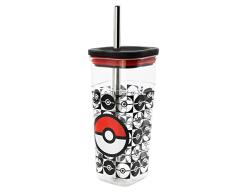 Stor Vaso Cube Alto de plástico con Pajita de Acero Inoxidable - 540 ml de Pokemon