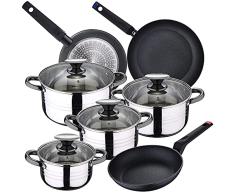 Bateria de cocina 8 piezas SAN IGNACIO Dina, acero inoxidable, con juego sartenes (20/24/28 cm) Casa Benetton en aluminio forjado