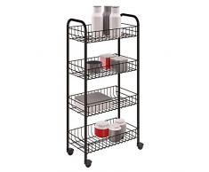 Carrito Metaltex Pisa de 4 niveles con ruedas, carro de almacenamiento multiusos para el hogar, incluida la cocina, el baño, la oficina y el garaje, negro, 41 x 23 x 84 centÃmetros, 4 Cestos
