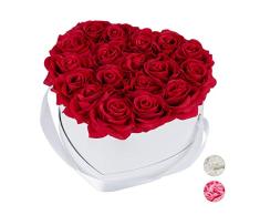 Relaxdays Rosas Artificiales, Caja de Flores Blanca, 18 Unidades, Ramo Decorativo, Flower Box, Cartón-Tela-PP, Rojo