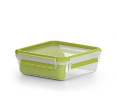 Emsa Clip&Go - Recipiente hermético de plástico para Sandwich con compartimento para sandwich, bocadillos y aperitivos, libre de BPA, transporte fácil, 0,85 L