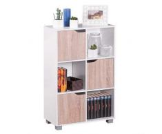 WOHNLING - Estantería para Libros de Diseño Moderno, en Madera Blanca con Puertas, de Roble de Sonoma, de pie, con 6 Compartimentos, 60 cm de Ancho x 90 cm de Alto x 30 cm de Profundidad