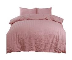 Highams Seersucker-Juego edredón con Funda de Almohada, Color, Polialgodón poliéster, 50% algodón, Rosa encarnado, Matrimonio