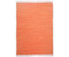 Theko Dhurry Fleckerl Alfombra de Tejido Plano 100% algodón, Tejida a Mano, Lavable, Reversible | 40 x 60 cm, Terracota, algodón Feliz