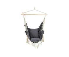909 OUTDOOR Silla Hamaca con Cojines para Interior y Exterior, Silla Hamaca Tejida de AlgodÃ³n y Madera, Silla Colgante Color Gris, 118 x 150 x 150 cm