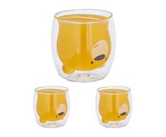 Relaxdays Vasos Infantiles Doble Pared, Set de 3, Tazas Osito, 300 ml, Vidrio de Borosilicato, Aislantes, Transparente