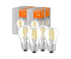 LEDVANCE Bombilla LED inteligente con tecnologÃa Wifi, casquillo E27, regulable, blanco cálido (2700K), forma de lágrima, filamento transparente, controlable con Alexa, Google y App, paquete de 4
