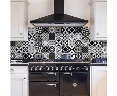 Panel protector antisalpicaduras cocina adhesivo de pared pequeÃ±as baldosas blancas y negras 180 x 60 cm 100% made in Italy con tinta no tÃ²xica, ignÃ¬fuga y resistente al agua