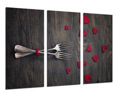 Cuadro Fotográfico Cuadro Amor Vintage, Tenedores, Corazones Rojos Tamaño total: 97 x 62 cm XXL, Multicolor