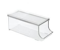 iDesign Caja organizadora para frigorÃfico con tapa, organizador de nevera de plástico para 9 latas de bebidas, organizador de cocina para conservas, transparente