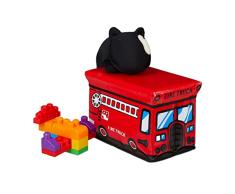 Relaxdays Caja Plegable para Juguetes, Bomberos, Baúl Almacenamiento con Tapa, Acolchado, 27 x 40 x 25 cm Aprox, Rojo, 50% Tablero de Fibra 30% plástico 20% Espuma