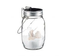 Relaxdays Lámpara LED Solar, 4 Leds, Colgante, Tarro de Vidrio, 1L, Transparente, 18 x 10 x 11 cm