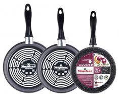 Magefesa K2 Gransasso Lote 3 sartenes 20Ø24Ø28Ø, Fabricado en Acero vitrificado. Antiadherente bicapa Reforzado Efecto Piedra, Color Gris Moteado. Válido para Todo Tipo de Fuegos Esmaltado