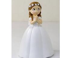 Mopec Figura ComuniÃ³n NiÃ±a Vestido Largo y Corona Flores, Poliresina, Blanco, 9.5x10.5x16.5 cm