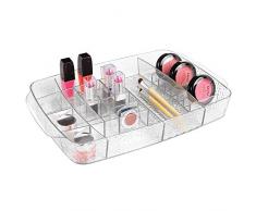 iDesign Organizador de maquillaje, caja clasificadora de plástico con múltiples compartimentos para cosméticos, bandeja para guardar maquillaje, transparente