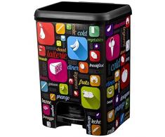 Cubo de Basura con Pedal de plástico de Gran Clase Decorado IML Multicolour Cocina, Negro, 12 Unidades