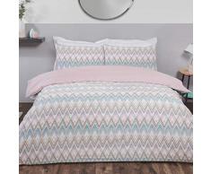 Sleepdown Zig Zag - Juego de Funda de edredÃ³n Reversible con Fundas de Almohada, diseÃ±o geomÃ©trico, Color Rosa y Verde Azulado