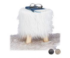 Relaxdays Taburete Bajo de Pelo Sintético Suave con 4 Patas, DM, Madera de Pino y Poliéster, Blanco, 31 x 31 cm