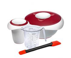 Westmark Set de cocina y horneado, 4 unidades, Recipiente para batir 1l, TazÃ³n mezcla 3,5l con tapa, Jarra medidora 1l y rascador masa, PlÃ¡stico/silicona, Duo, Transparente/Blanco/Rojo/Negro, 315122E8