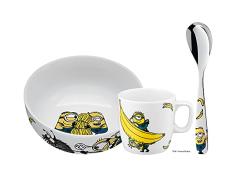 WMF Minions - Vajilla infantil de porcelana con cuchara, 3 piezas, a partir de 3 aÃ±os, taza infantil, cuchara infantil, juego de desayuno, apto para lavavajillas, color y apto para alimentos