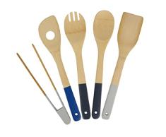 BIRAMBEAU - Utensilios de Cocina - 4 Accesorios Cocina BambÃº - Pinza Madera - Mango Colores - DiseÃ±o