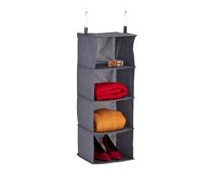 Relaxdays Colgador EstanterÃa Colgante Armario 4 Compartimentos, Tela, HBT: 97 x 30 x 30 cm, 2 Ganchos, guardarropa Colgando, Gris, 70% Fieltro 20% Tablero de Fibra 10% cartón