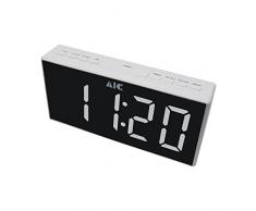 AIC - Radio Reloj Despertador Digital Portátil con Radio FM, Pantalla LED Blanca tamaño Jumbo de 24 x 11 cm, Brillo Regulable 5 Niveles, Alarma Doble, BaterÃa de Respaldo, Mod. 48XXL Color Blanco