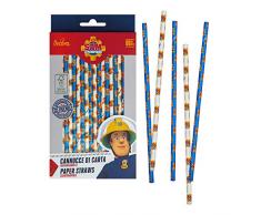 Decora il Pompiere 0383050 PAQUETE 80 PAJITAS DE PAPEL BIO FIREMAN SAM Ã 6 X 210 MM, color surtidos (KB2B1)