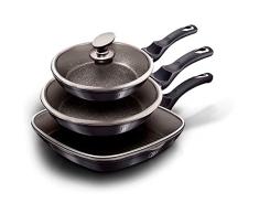 Berlinger Haus Carbon Pro Juego 2 Sartenes y Grill Inducción 20-24-28cm con Tapas de Vidrio, Aluminio Forjado, Antiadherente Ecológico sin PFOA, Diseño Moderno, Vitrocerámica, Gas